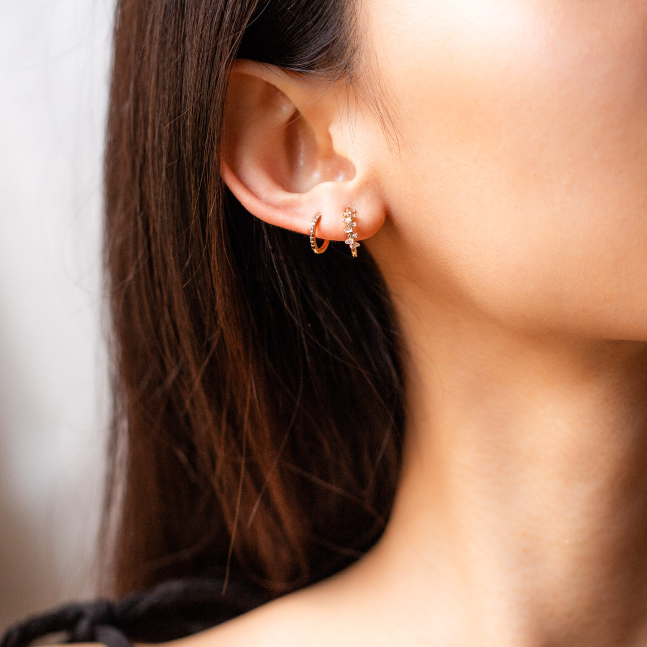 Solid Gold Yin & Yang Diamond Huggie Hoops