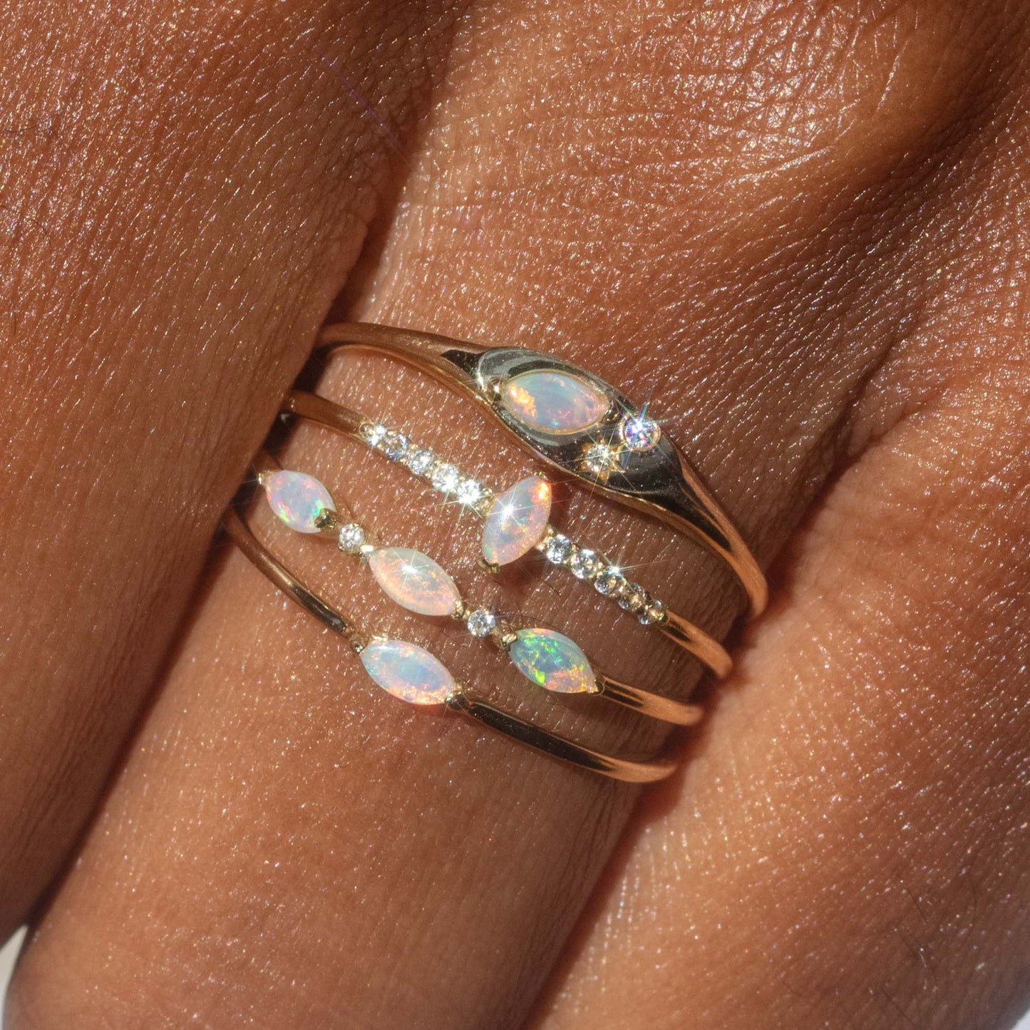 Solid Gold Simple Opal Band
