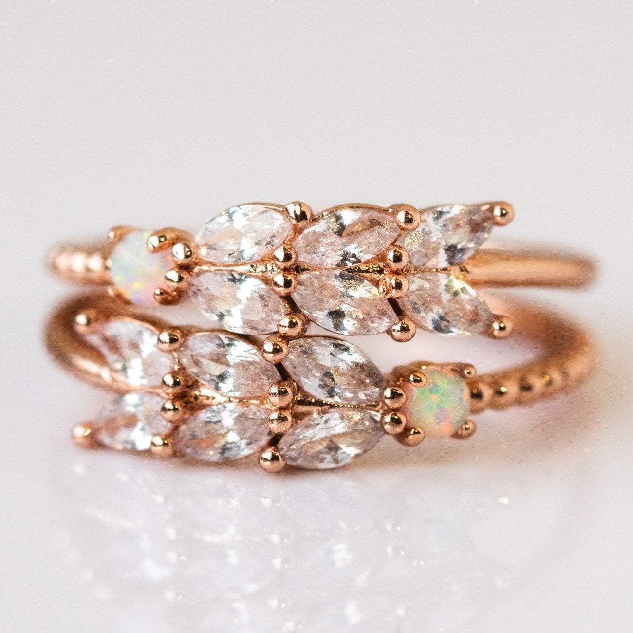 Local Eclectic Dainty Rose Gold Opal Ring with Cubic Zirconia