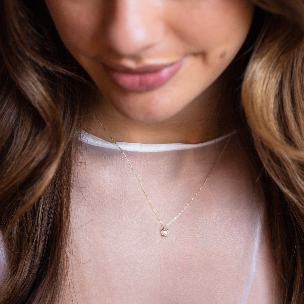 Local Eclectic Solid Gold White Sapphire Pendant Necklace