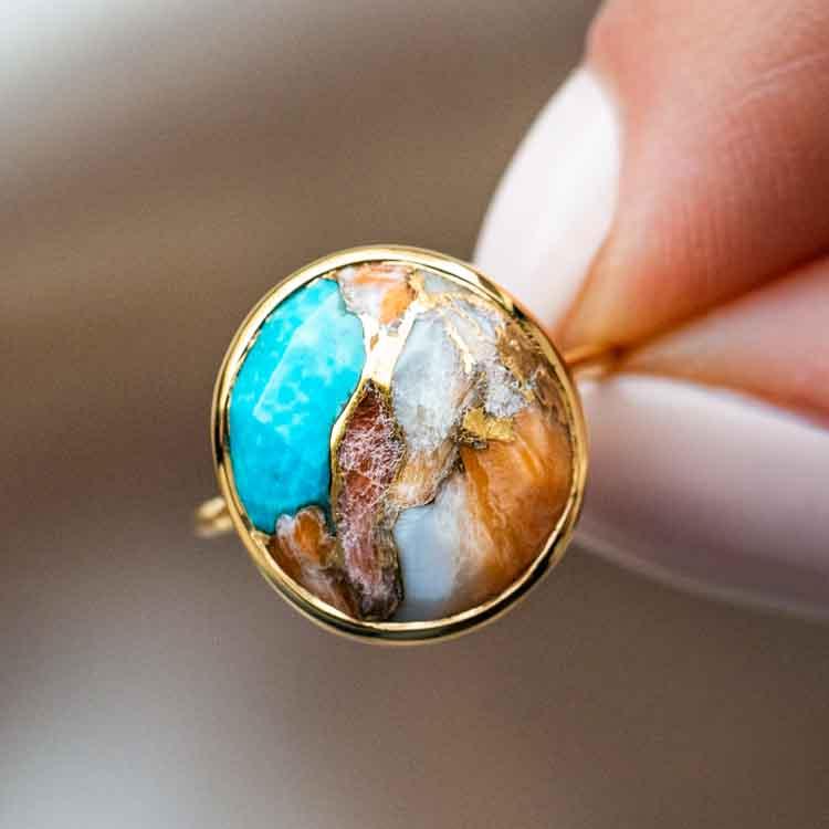 Local Eclectic Oyster Turquoise Gold Statement Ring