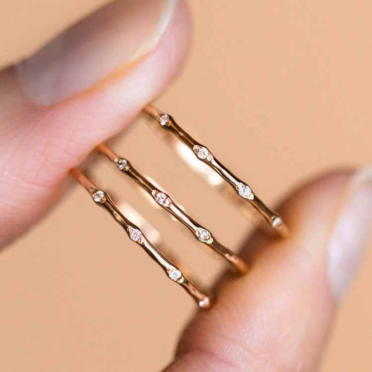 Solid Gold Textured Diamond Band rings Family Gold