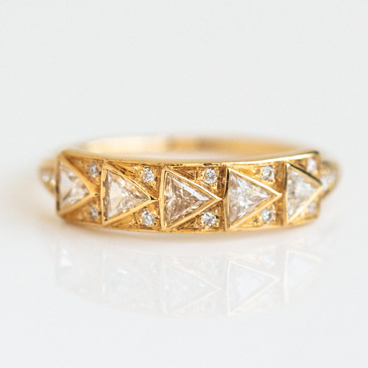 Geometric Bar Ring with Triangle Cut Diamonds unique solid yellow gold fine jewelry artemer