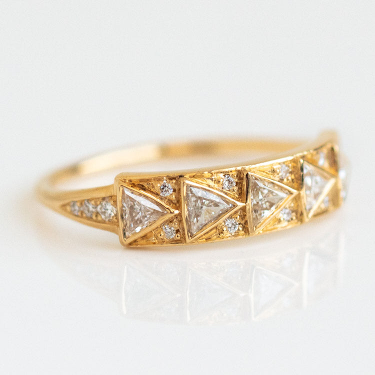 Geometric Bar Ring with Triangle Cut Diamonds unique solid yellow gold fine jewelry artemer