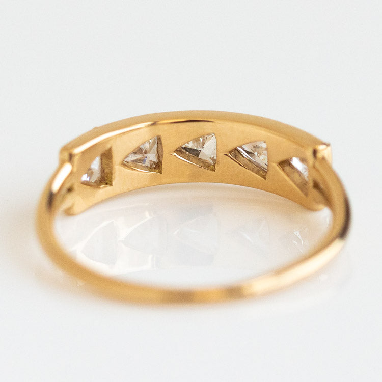Geometric Bar Ring with Triangle Cut Diamonds unique solid yellow gold fine jewelry artemer