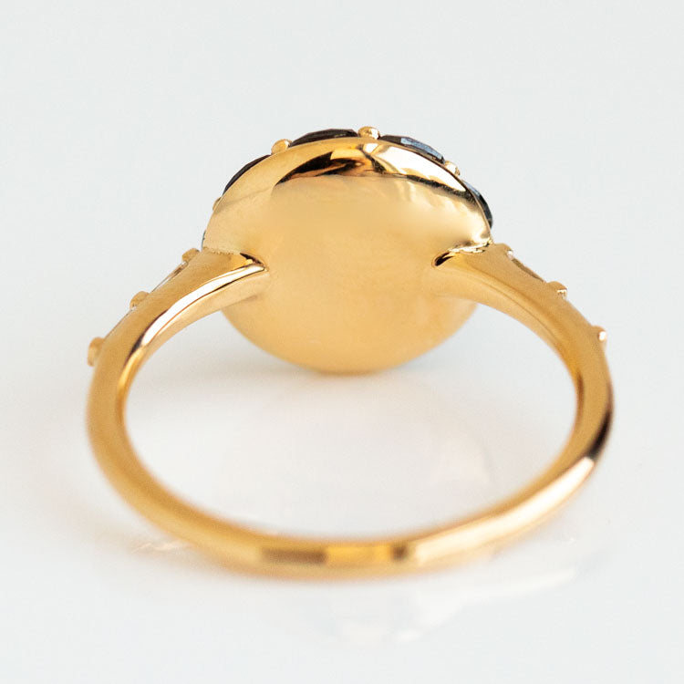 Black Diamond Mandala Engagement Ring unique statement modern yellow gold jewelry artemer