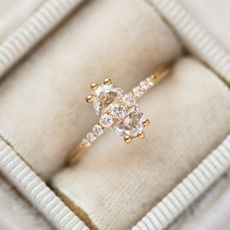 Two Stone Engagement Ring with Half Moon Cut Diamonds unique modern yellow gold solid fine jewelry artemer