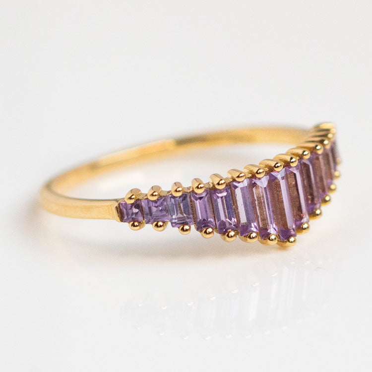 Baguette Cut Lilac Sapphire Ring yellow gold solid fine jewelry modern artemer