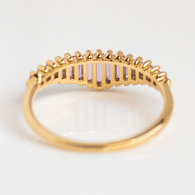 Baguette Cut Lilac Sapphire Ring yellow gold solid fine jewelry modern artemer