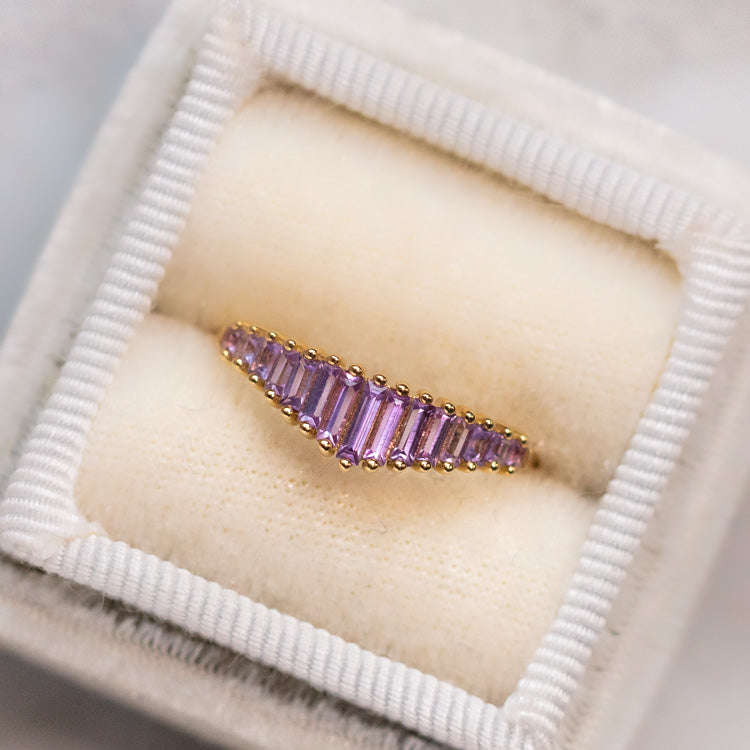 Baguette Cut Lilac Sapphire Ring yellow gold solid fine jewelry modern artemer