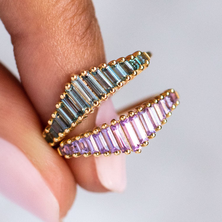 Baguette Cut Lilac Sapphire Ring yellow gold solid fine jewelry modern artemer