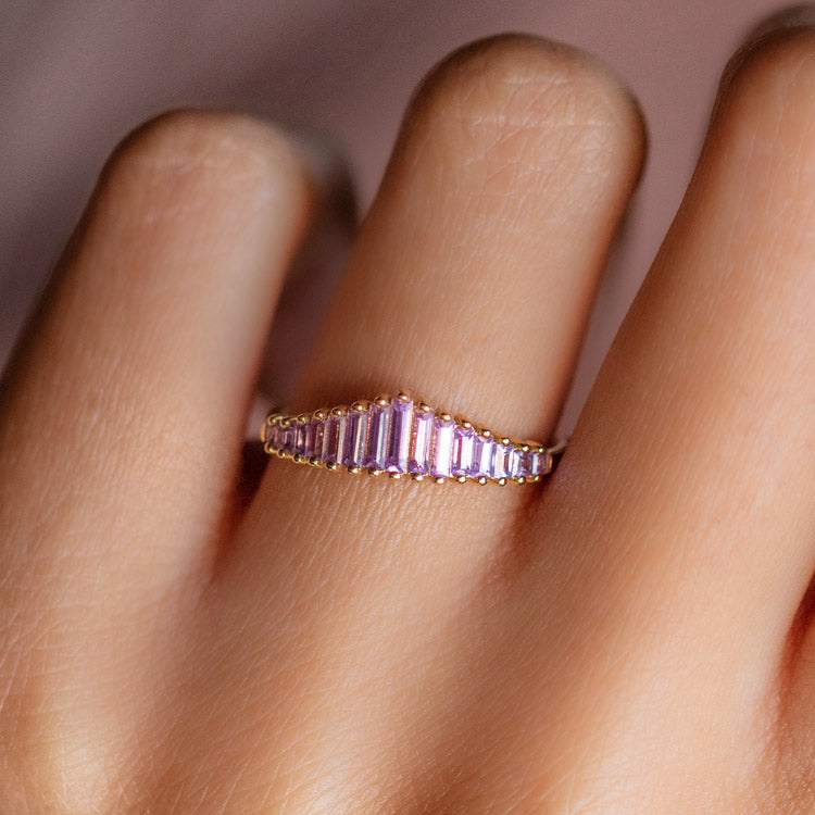Baguette Cut Lilac Sapphire Ring yellow gold solid fine jewelry modern artemer
