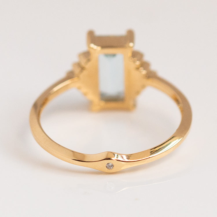 Baguette Cut Aquamarine and Diamond Ring unique modern statement jewelry fine solid artemer