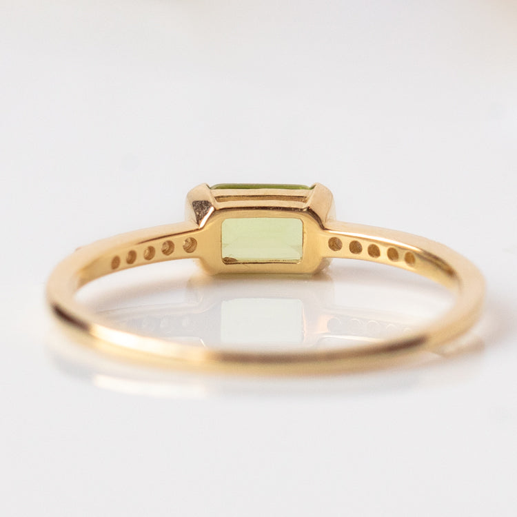 14k Peridot Baguette and White Sapphire Ring