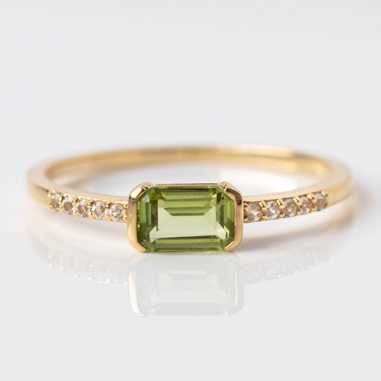 14k Peridot Baguette and White Sapphire Ring
