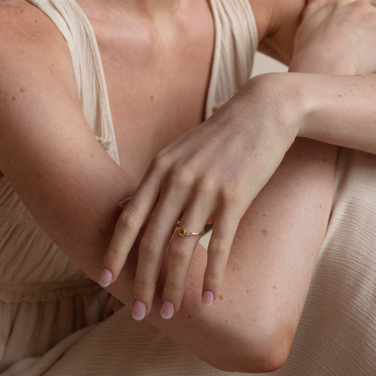 14k Citrine and White Sapphire Asymmetrical Ring