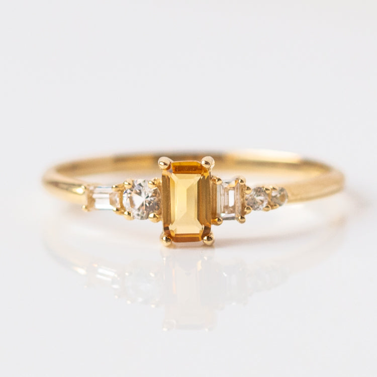 14k Citrine and White Sapphire Asymmetrical Ring
