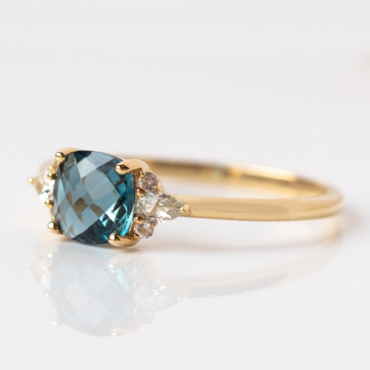 14k Blue Topaz and White Sapphire Ring