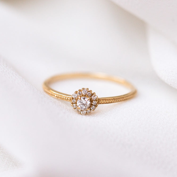 14k Round Cut Diamond Floral Engagement Ring dainty yellow gold fine solid minimal modern jewelry carried jewels