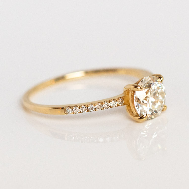14k Round Cut Diamond Solitaire Engagement Ring with Pave Diamond Band fine solid yellow gold jewelry carried jewels