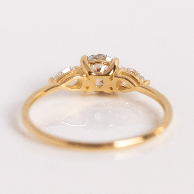 14k Round Cut Diamond Trio Engagement Ring solid yellow gold fine jewelry carried jewels