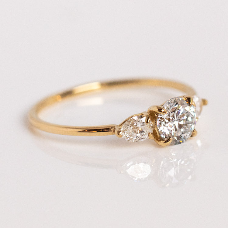 14k Round Cut Diamond Trio Engagement Ring solid yellow gold fine jewelry carried jewels