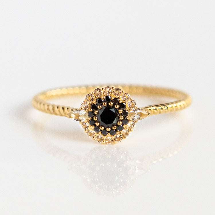 14k Black Diamond Halo Ring