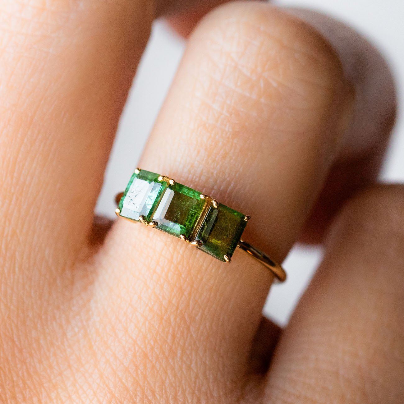 Tourmaline Moss Green Square Cut Gold Vintage Ring