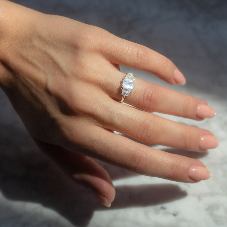 Moonstone Deco Ring in Silver unique modern statement jewelry carrie elizabeth