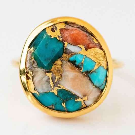 Local Eclectic Oyster Turquoise Gold Statement Ring