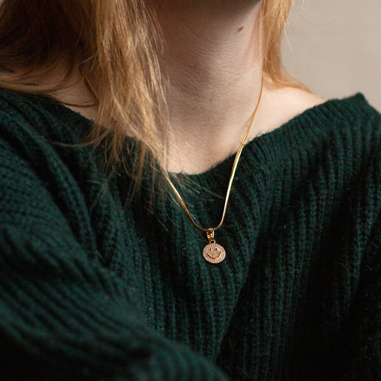 Pave Smiley Pendant Necklace