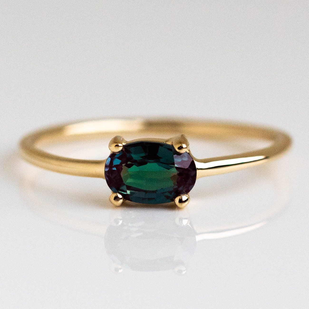 Solid 14K Yellow Gold Minimal Birthstone Ring Personalized Fine Charlie and Marcelle