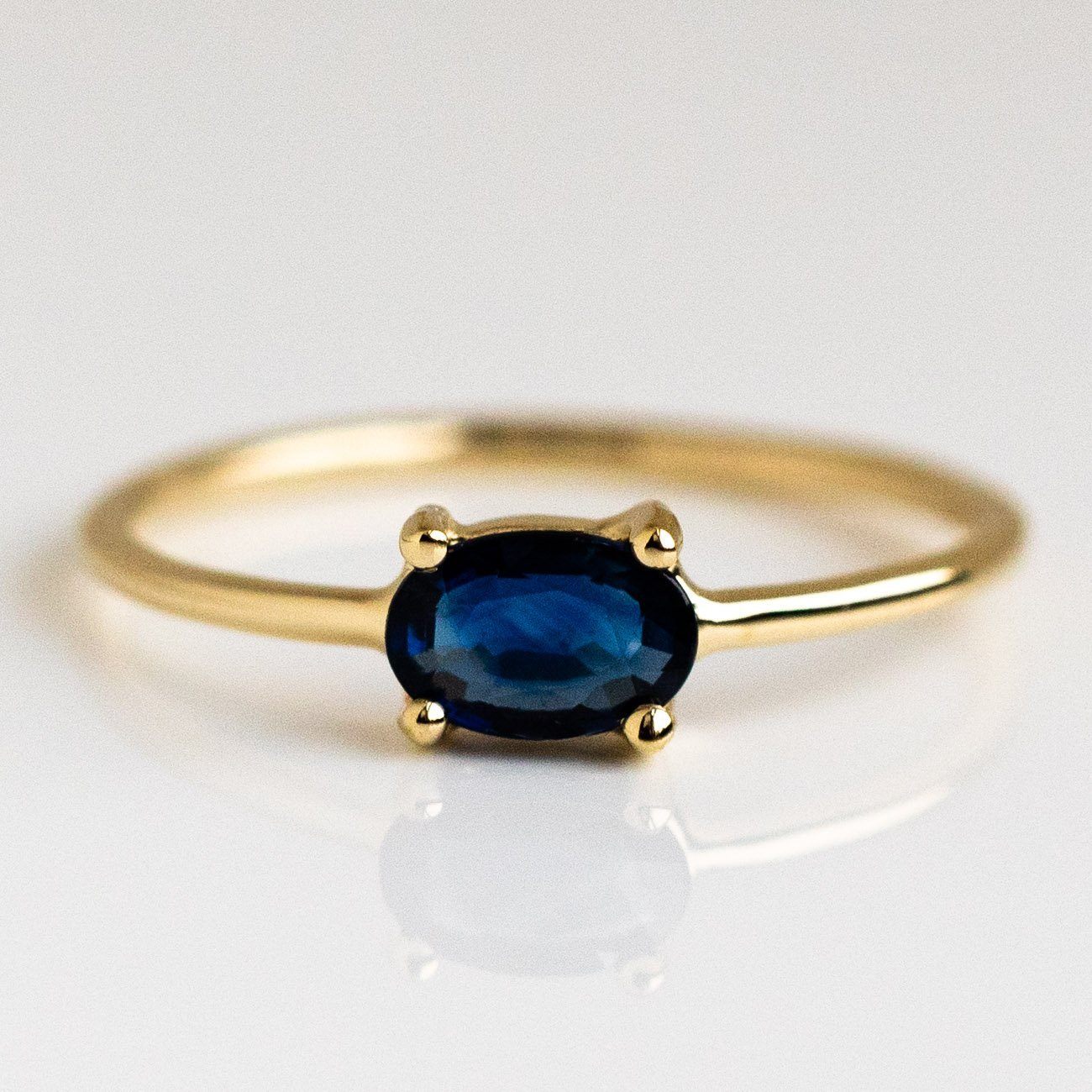 Solid 14K Yellow Gold Minimal Birthstone Ring Personalized Fine Charlie and Marcelle