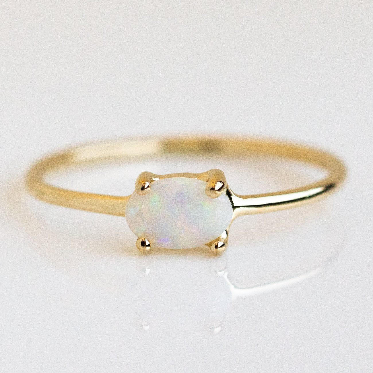 Solid 14K Yellow Gold Minimal Birthstone Ring Personalized Fine Charlie and Marcelle