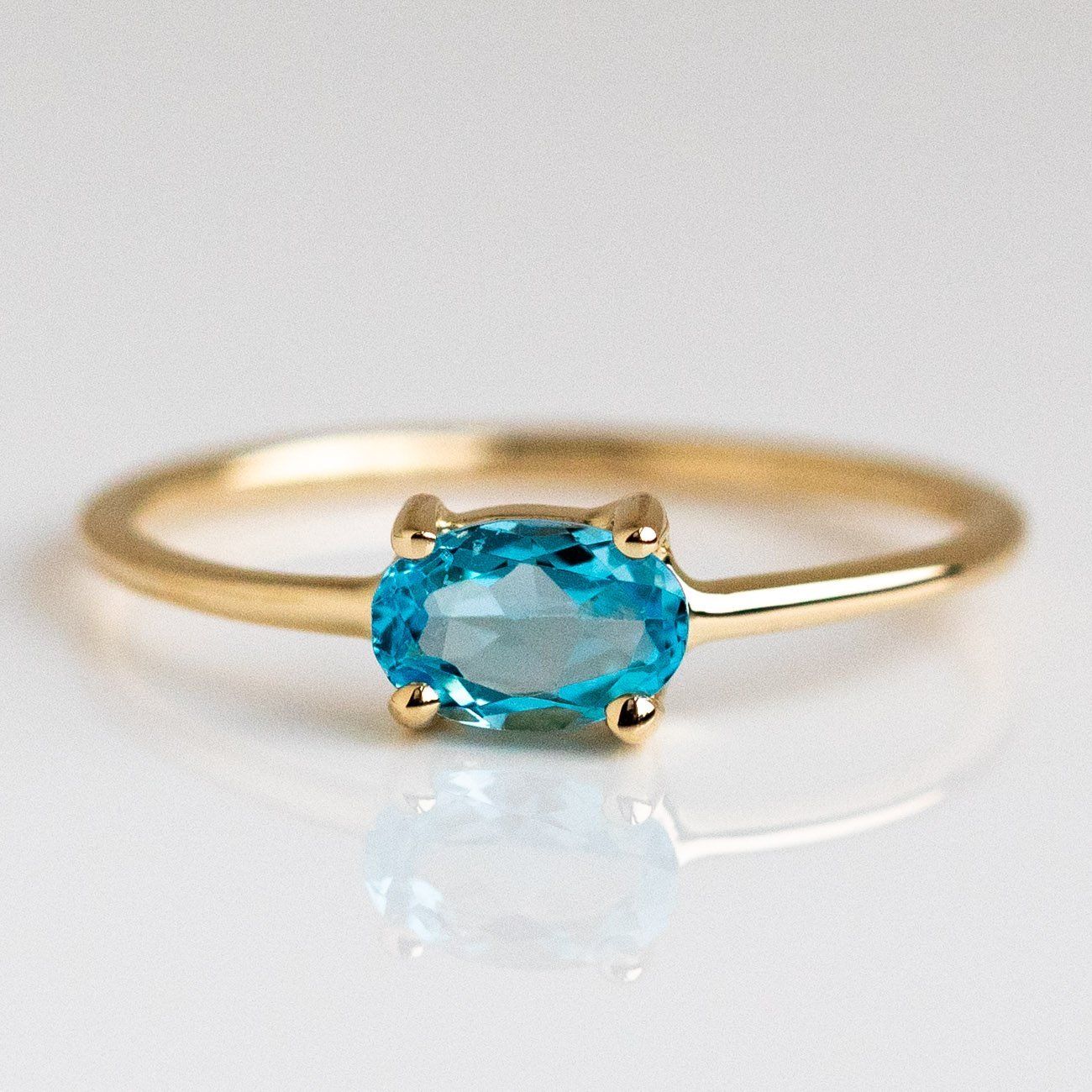 Solid 14K Yellow Gold Minimal Birthstone Ring Personalized Fine Charlie and Marcelle