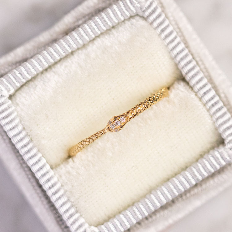 Ouroboros Diamond Snake Ring yellow solid gold fine dainty jewelry charlie and marcelle