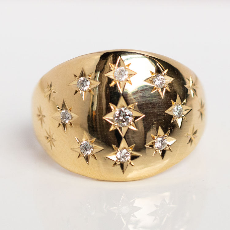 Bombe Diamond Ring statement celestial inspired solid yellow gold fine jewelry charlie and marcelle