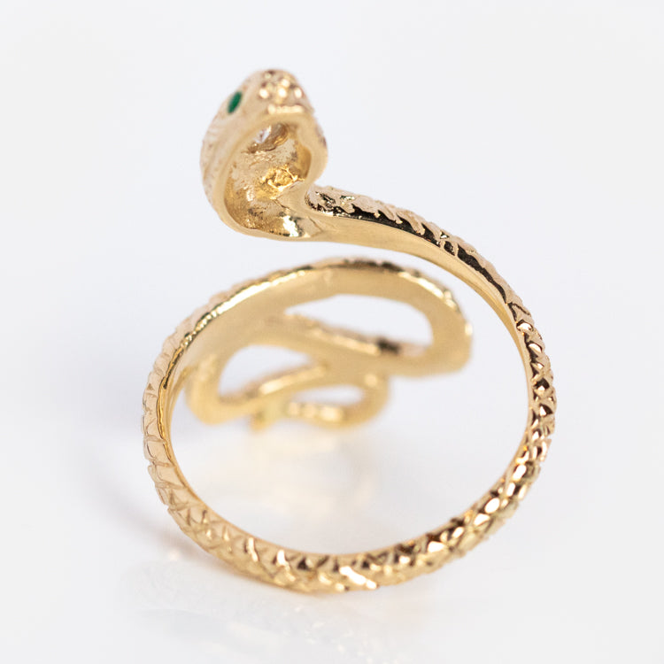 Golden Emerald Eyes Serpent Ring