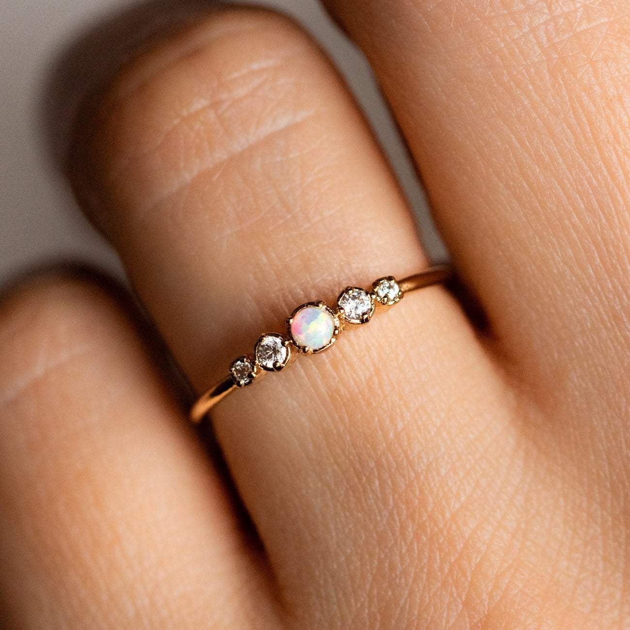 Opal and Diamond Gold Dainty Ring opal jewelry