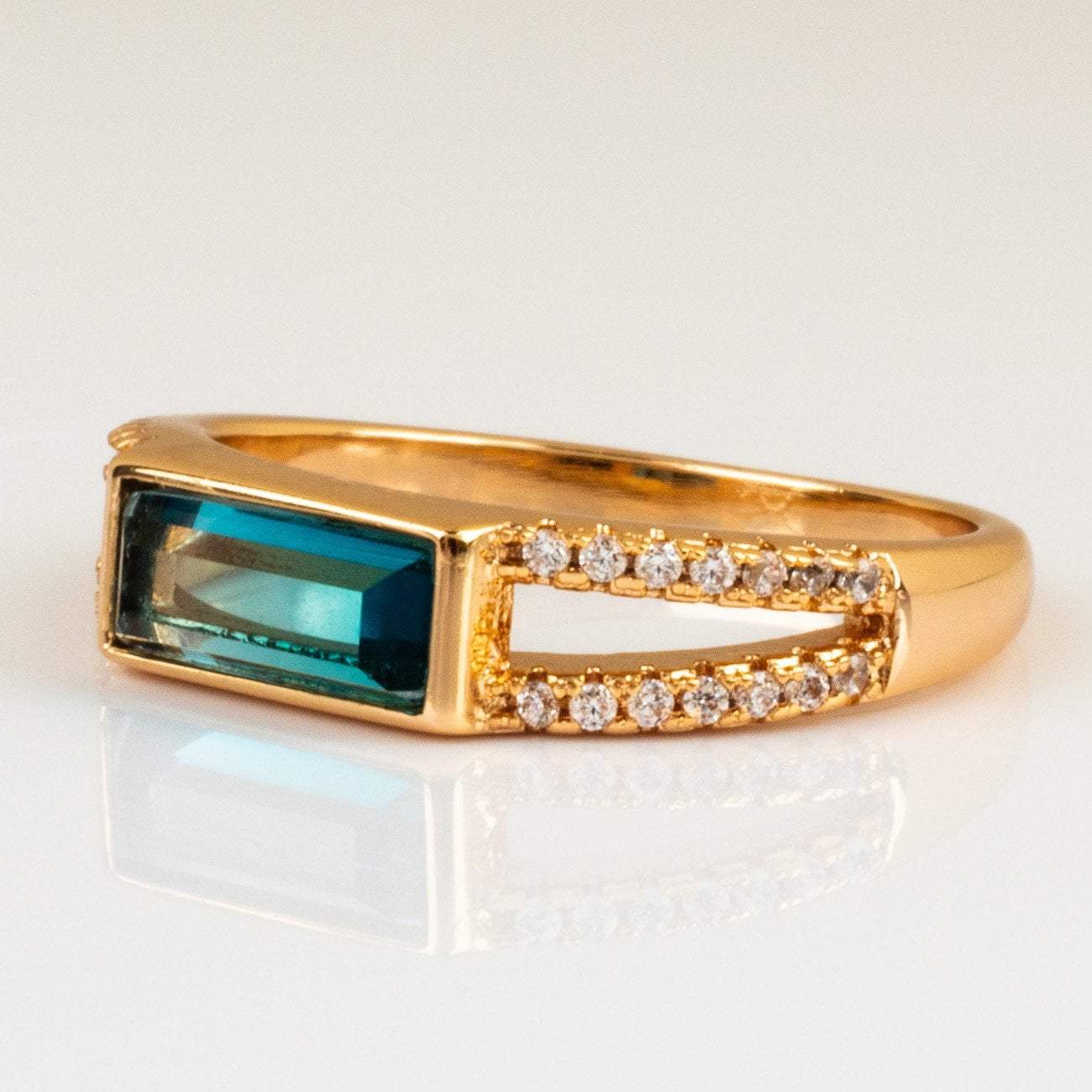 Blue Tourmaline Baguette Diamond Gold Ring