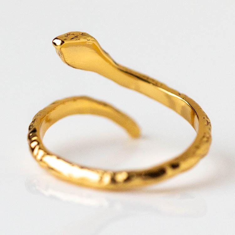 Mystic Serpent Ring in Labradorite yellow gold modern snake inspired jewelry