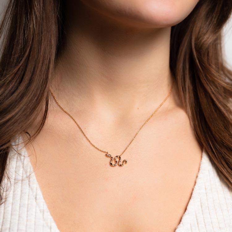 Slither Necklace in Moonstone yellow gold snake inspired jewelry