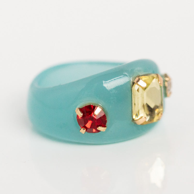 Jeweled Blue Resin Ring unique statement modern jewelry ettika