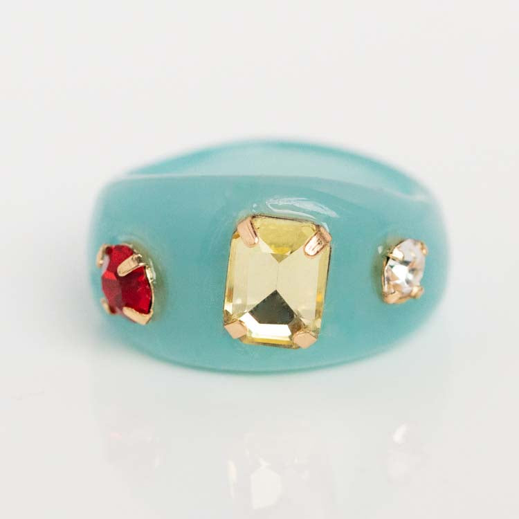 Jeweled Blue Resin Ring unique statement modern jewelry ettika