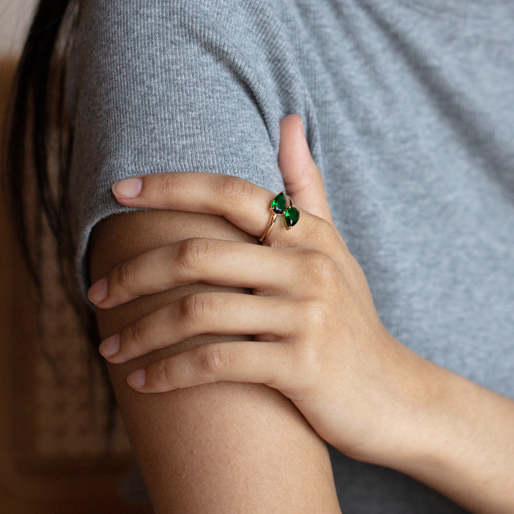 Emerald Crystal Teardrop Wrap Ring