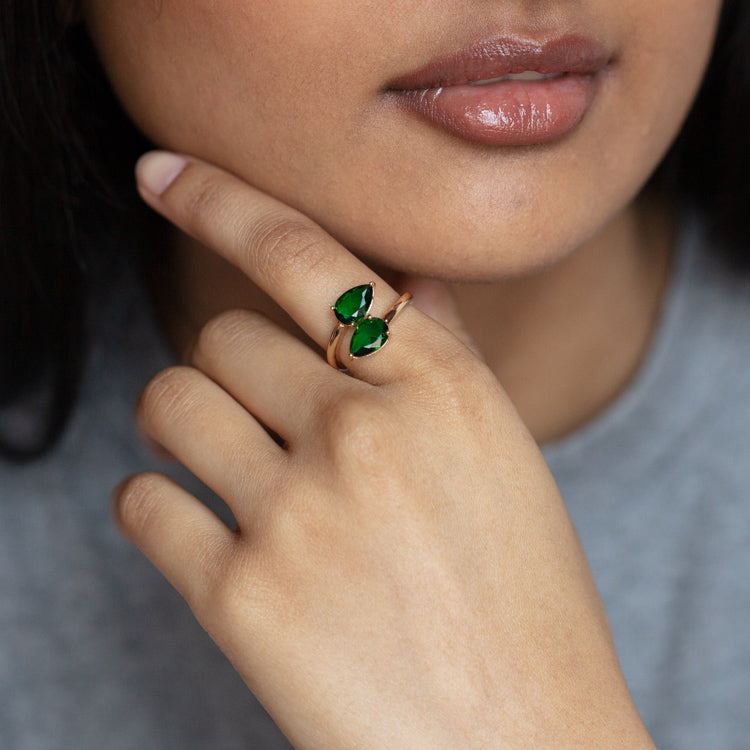 Emerald Crystal Teardrop Wrap Ring