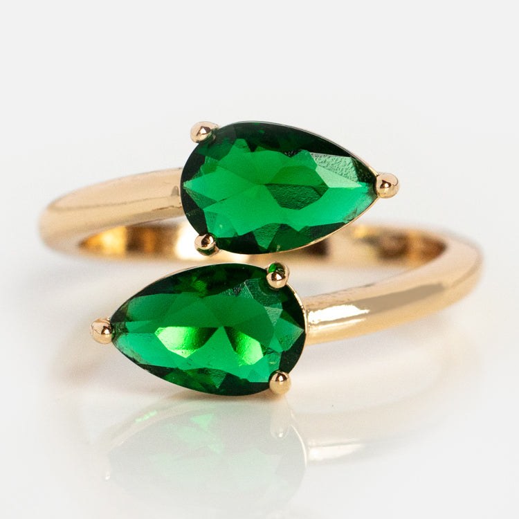 Emerald Crystal Teardrop Wrap Ring