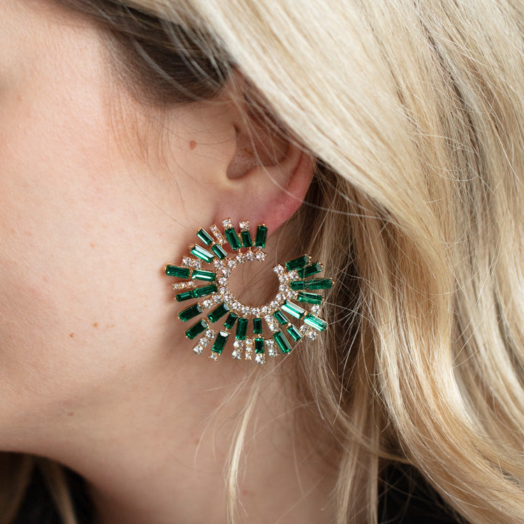 Opulent Emerald Crystal Wrap Earrings