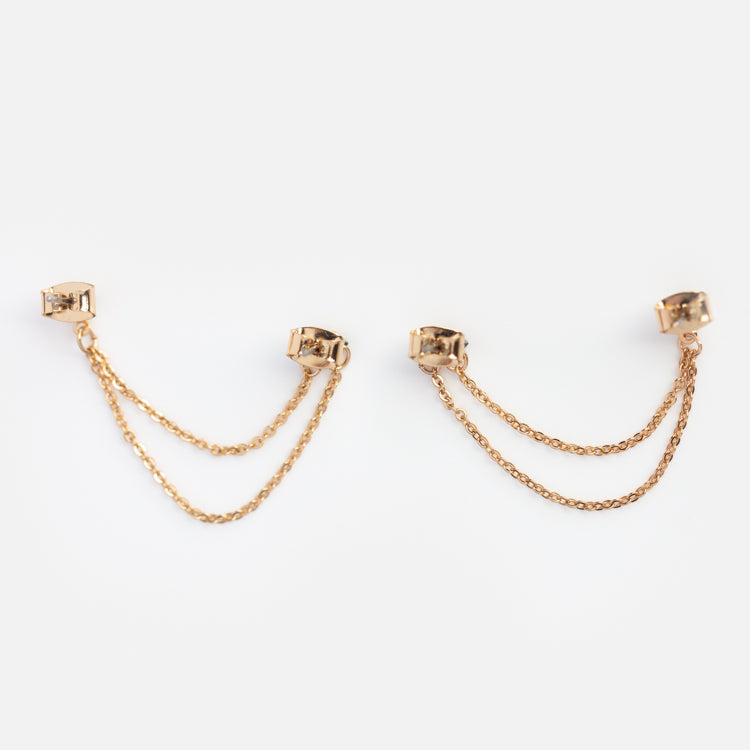 Double Piercing Dangle Chain Earrings