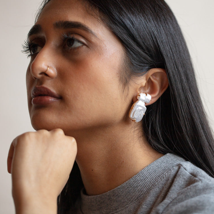 Edge of Water Double Pearl Earrings